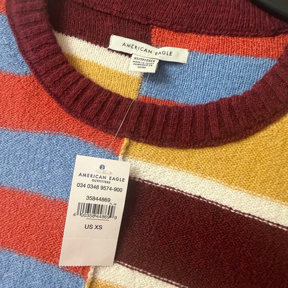 American Eagle Patchwork Crew Neck Sweater Size X… - image 11